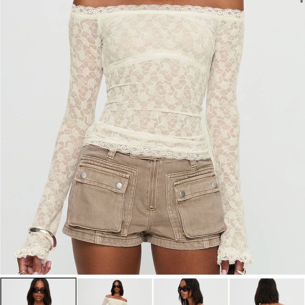 Princess Polly Off-Shoulder Lace Long Sleeve Top in Cream